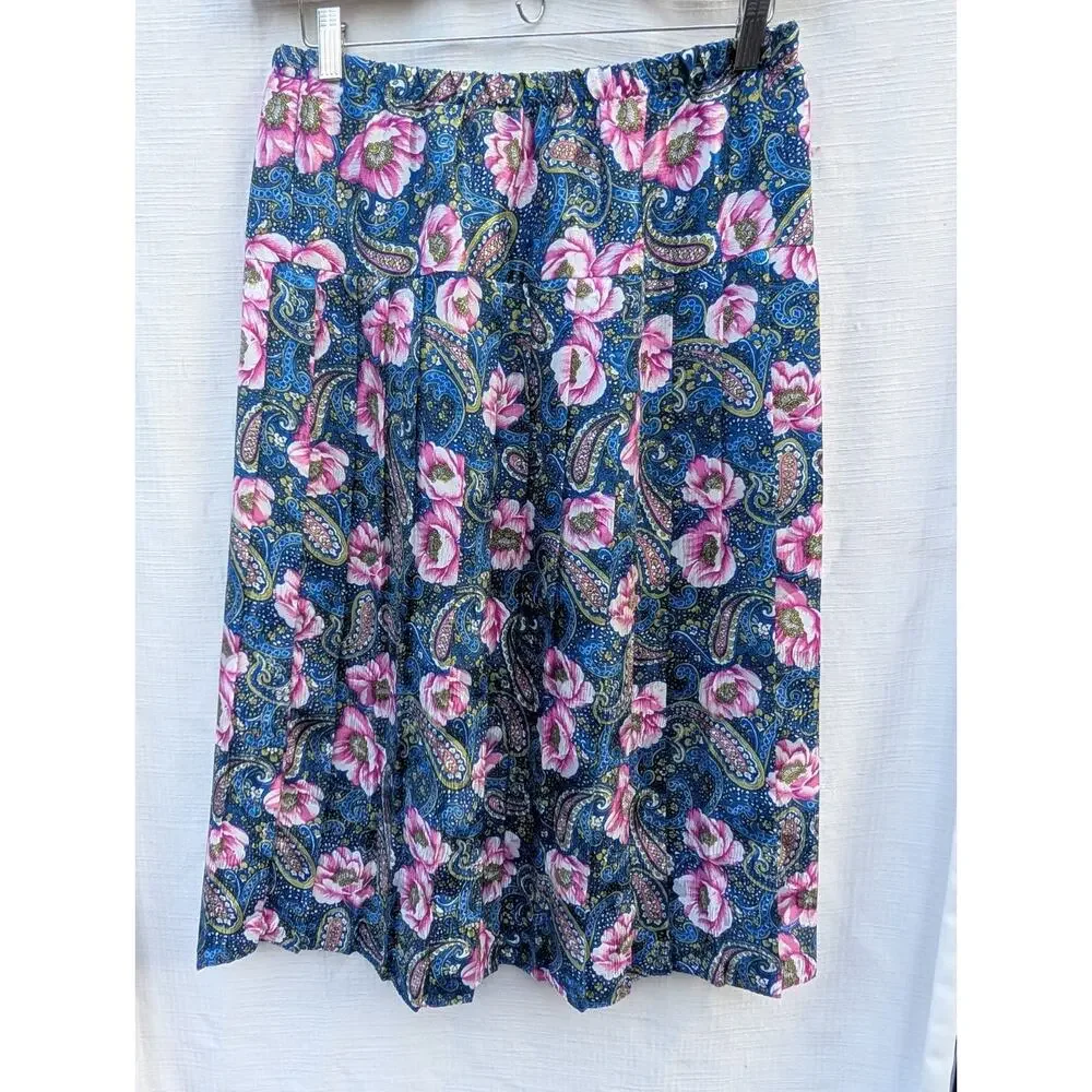 Vintage Women's Pleated A Line‎ Midi Skirt Sz 14 Floral Paisley Colorful 90s